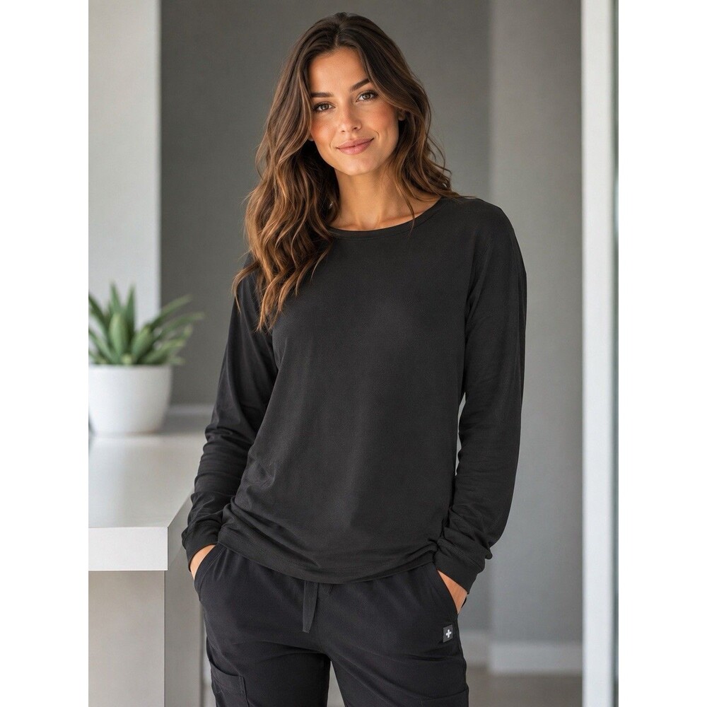 FIGS Super Soft Long Sleeve Crewneck – Black, XSmall, EUC